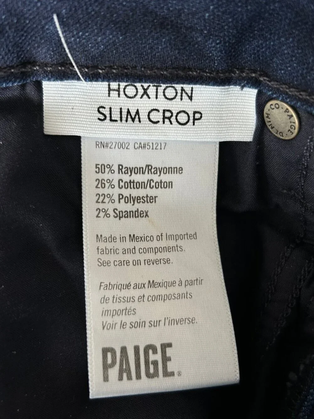 PAIGE Hoxton Slim Cropped Jeans Women 26 Dark Wash High Rise Stretch Denim